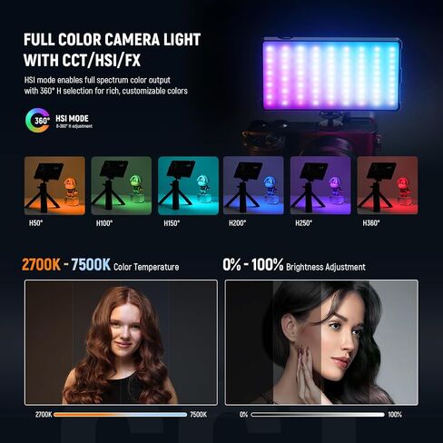 NEEWER Basics RGB Video Light, 9W 2700K-7500K Portable Full RGB Colors 17 Scenes CRI97, 4000mAh Rechargeable Metal Small LED Camera Panel Lighting for DSLR Tripod Streaming Video Recording, SL90C in Kuwait