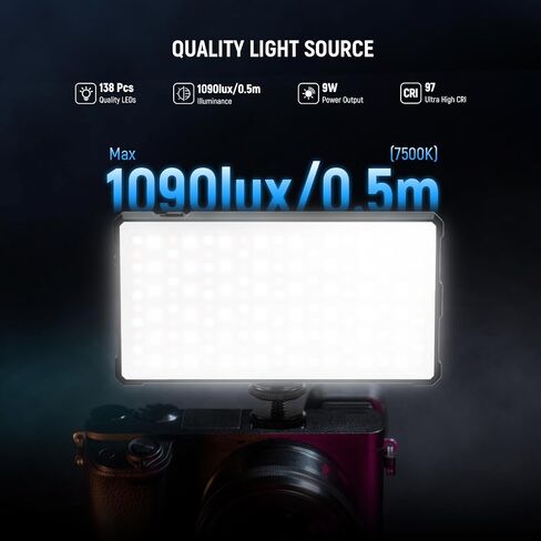 NEEWER Basics RGB Video Light, 9W 2700K-7500K Portable Full RGB Colors 17 Scenes CRI97, 4000mAh Rechargeable Metal Small LED Camera Panel Lighting for DSLR Tripod Streaming Video Recording, SL90C in Kuwait