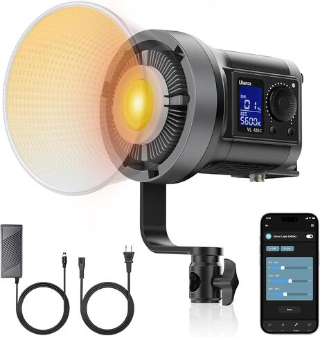 ULANZI 120W RGB Video Light COB LED Photography Lighting with Adapter & APP | 2700K-6500K 27000lux/m CRI95+ 20 Scenes Wireless Bowens Mount Continuous Output Lighting for Studio Video Recording,Filming in Kuwait