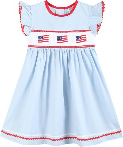 Lil cactus Baby and Girls USA 4th of July Smocked Bishop Dress in Kuwait