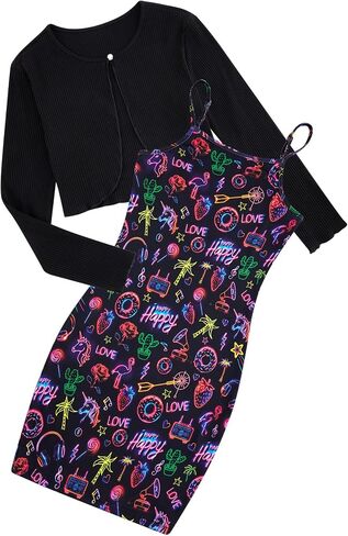 Dresses for Girl Size 7-14 Girls Sleeveless Dress with Ruffle Cardigan | Daily, Homecoming, Birthday, Party, Wedding, Picture, Spring, Summer, Fall, Winter in Kuwait