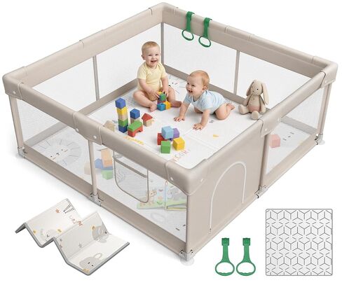 ZEEBABA Baby Playpen with Mat, Playpen for Babies and Toddlers, 47inch Mat | Small Baby Play Pens, Play Yard for Infants with Play Mat, 47x47inch Playard with Gate in Kuwait