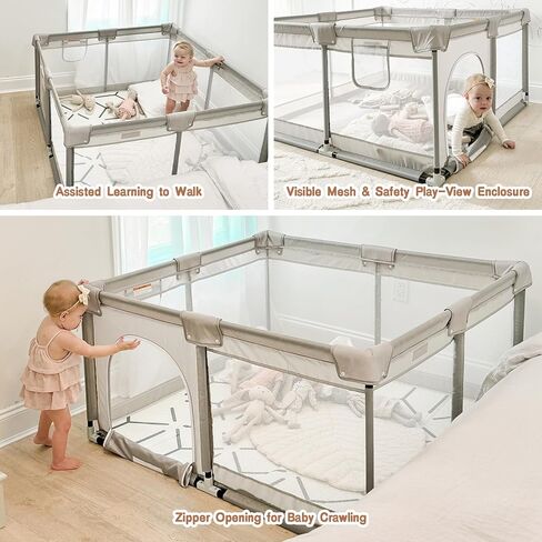 ZEEBABA Baby Playpen with Mat, Playpen for Babies and Toddlers, 47inch Mat | Small Baby Play Pens, Play Yard for Infants with Play Mat, 47x47inch Playard with Gate in Kuwait