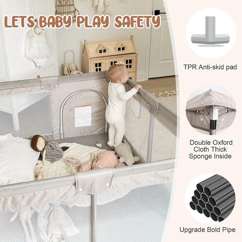 ZEEBABA Baby Playpen with Mat, Playpen for Babies and Toddlers, 47inch Mat | Small Baby Play Pens, Play Yard for Infants with Play Mat, 47x47inch Playard with Gate in Kuwait