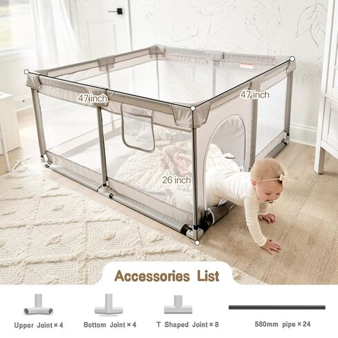 ZEEBABA Baby Playpen with Mat, Playpen for Babies and Toddlers, 47inch Mat | Small Baby Play Pens, Play Yard for Infants with Play Mat, 47x47inch Playard with Gate in Kuwait