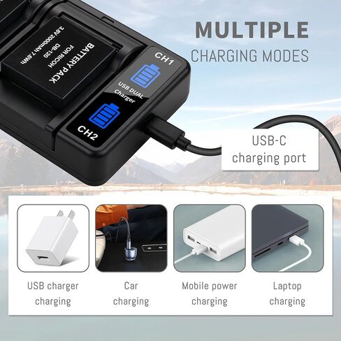 DB-120 2-Pack Battery and Dual Charger Compatible for Ricoh GR IV GRIV GR4 | Upgrade 2000mah Rechargeable Battery for Ricoh GR IV Accessories with Quick LED USB Charger in Kuwait