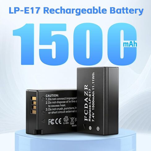 LP-E17 Battery(2-Pack) and Dual Charger | For Canon EOS R100 R8 R50 RP R10, Rebel T8i T7i T6i T6s,Powershot V1 SL2 SL3 EOS M3 M5 M6, EOS 200D 250D 77D 750D Cameras in Kuwait