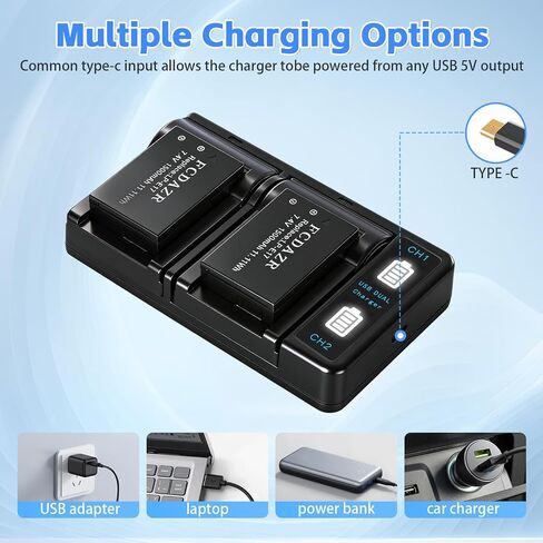 LP-E17 Battery(2-Pack) and Dual Charger | For Canon EOS R100 R8 R50 RP R10, Rebel T8i T7i T6i T6s,Powershot V1 SL2 SL3 EOS M3 M5 M6, EOS 200D 250D 77D 750D Cameras in Kuwait