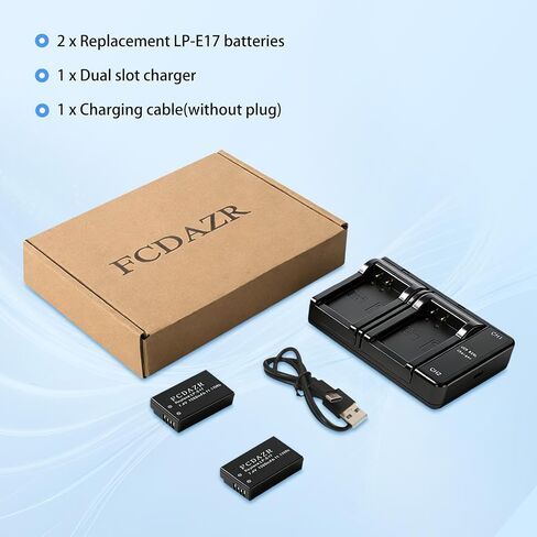 LP-E17 Battery(2-Pack) and Dual Charger | For Canon EOS R100 R8 R50 RP R10, Rebel T8i T7i T6i T6s,Powershot V1 SL2 SL3 EOS M3 M5 M6, EOS 200D 250D 77D 750D Cameras in Kuwait