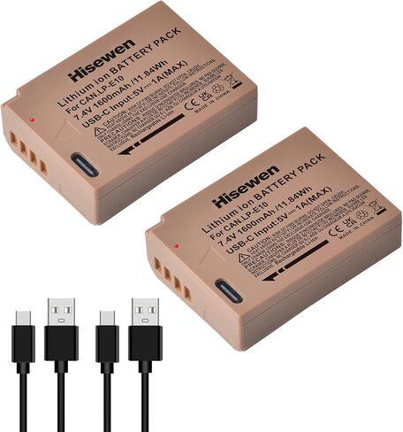 LP-E10 Battery 2-Pack 1600mAh with USB-C Charging Port for Canon EOS Rebel T3, T5, T6, T7, T100, Kiss X50, Kiss X70, T100, EOS 1100D, 1200D, 1300D, 2000D, 1500D, 3000D, 4000D Cameras in Kuwait