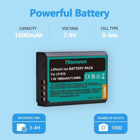 LP-E10 Battery 2-Pack 1600mAh with USB-C Charging Port for Canon EOS Rebel T3, T5, T6, T7, T100, Kiss X50, Kiss X70, T100, EOS 1100D, 1200D, 1300D, 2000D, 1500D, 3000D, 4000D Cameras in Kuwait