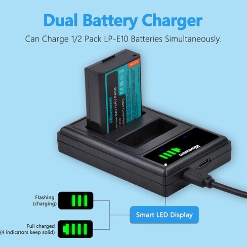 LP-E10 Battery 2-Pack 1600mAh with USB-C Charging Port for Canon EOS Rebel T3, T5, T6, T7, T100, Kiss X50, Kiss X70, T100, EOS 1100D, 1200D, 1300D, 2000D, 1500D, 3000D, 4000D Cameras in Kuwait