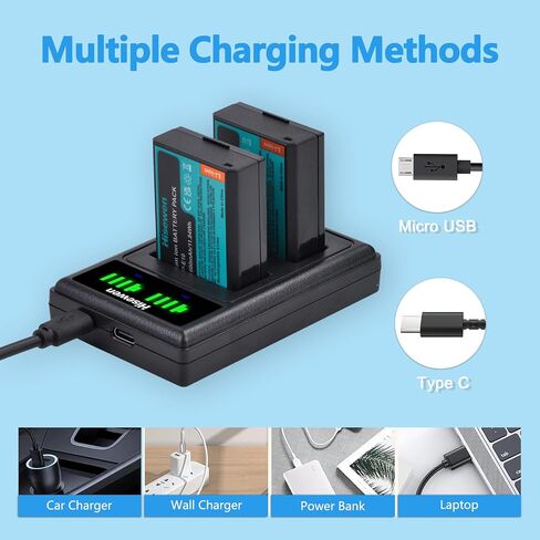 LP-E10 Battery 2-Pack 1600mAh with USB-C Charging Port for Canon EOS Rebel T3, T5, T6, T7, T100, Kiss X50, Kiss X70, T100, EOS 1100D, 1200D, 1300D, 2000D, 1500D, 3000D, 4000D Cameras in Kuwait