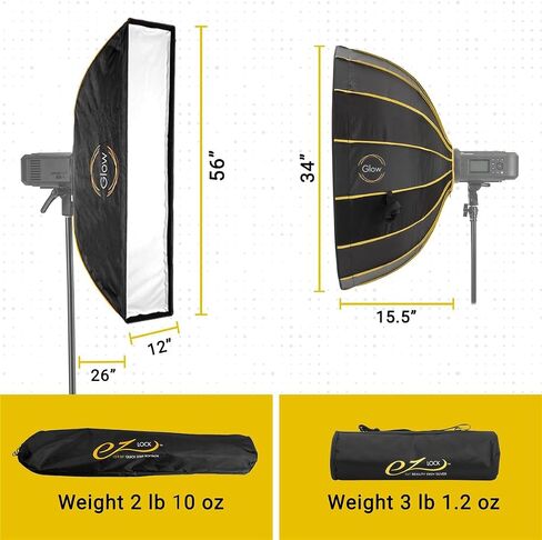 Glow EZ Lock Beauty Dish Softbox Portrait Kit Includes 34" Collapsible Silver Beauty Dish Softbox and 12x56 Quick Strip Bowens Mount Softbox, Kit to Create Beauty Portrait Photography in Kuwait
