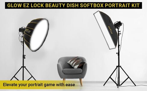 Glow EZ Lock Beauty Dish Softbox Portrait Kit Includes 34" Collapsible Silver Beauty Dish Softbox and 12x56 Quick Strip Bowens Mount Softbox, Kit to Create Beauty Portrait Photography in Kuwait