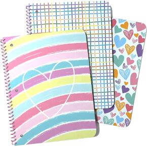 ScribbleMate Spiral Notebooks for Kids - Cute Notebook for Girls - 8 x10.5 Inch Wide Ruled Kids Notebook 100 Sheets - 200 Pages, 2 Interior Pockets, Set of 3