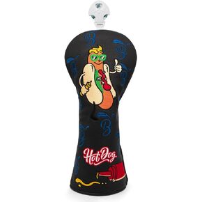 BAIRBRE Golf Club Covers,Black Hot Dog Driver Cover Fariway Wood Headcovers Hybrid Head Covers 3 Wood Headcover Leather Golf Headcover with Number Tag for Scotty Cameron Odyssey Taylormade All Brand