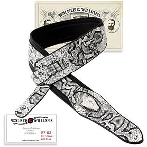 Walker & Williams SF-03 White & Black Textured Snake Pattern Guitar Strap with Snakehead