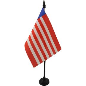 AZ FLAG Liberia Table Flag 4'' x 6'' - Liberian Desk Flag 15 x 10 cm - Black Plastic Stick and Base