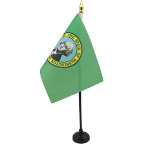 AZ FLAG Washington Table Flag 4'' x 6'' - US State of Washington Desk Flag 15 x 10 cm - Golden Spear top