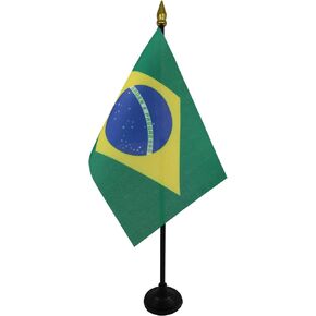 AZ FLAG Brazil Table Flag 4'' x 6'' - Brazilian Desk Flag 15 x 10 cm - Golden Spear top