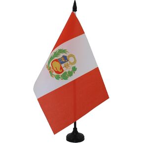AZ FLAG Peru Table Flag 5'' x 8'' - Peruvian Desk Flag 21 x 14 cm - Black Plastic Stick and Base