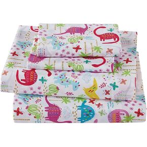 Linen Plus Sheet Set for Girls Dinosaur Pink White Red Purple Yellow Dinosaurs Jurassic Flat Sheet Fitted Sheet and Pillow Case Twin Size New