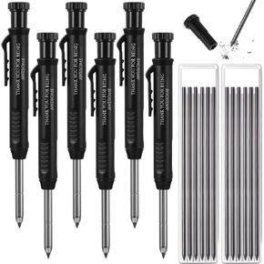 Colarr 10 Pcs Mechanical Carpenter Pencil with 60 Refill Deep Hole Mechanical Pencil Marker Construction Pencils with Sharpener Black Solid Woodworking Pencil for Carpentry Architect Father's Day Gift