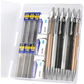 ITAWIXS 6Pcs Metal Mechanical Pencil Set, Aesthetic Mechanical Pencils 0.5 & 0.7 mm with 6 Tubes HB Lead Refills, 3Pcs Erasers, Aesthetic School Supplies for Writing, Drawing, Sketching in Kuwait