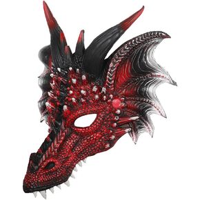 3D Dragon Mask Dragon Costume Mask for Adults and Kids Scary Cosplay Props Red Dragon Half Mask for Halloween Masquerade Dress Party Favors