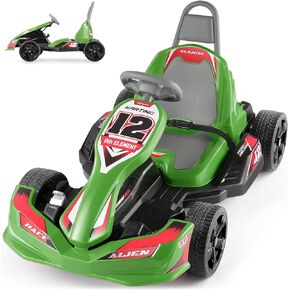 ELEMARA Electric Go Kart for Kids, 12V 2WD Battery Powered Ride On Cars with Parent Remote Control for Boys Girls,Vehicle Toy Gift with Adjustable Seat,Safety Belt,MP3,Horn,Music for Age 3-8,Green