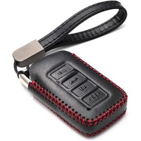Vitodeco Genuine Leather Smart Key Fob Case Cover Protector Suitable for 2014-2021 Lexus UX, NX, RX, GX, LX, is, ES, GS, LS (4-Button, Black)