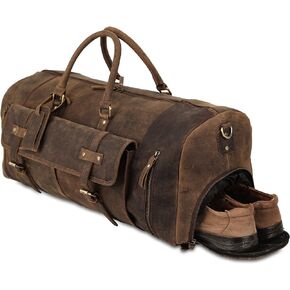 KomalC 28 Inch Leather Duffel Bags for Men and Women Full Grain Leather Travel Overnight Weekend Leather Bags Sports Gym Duffel for Men