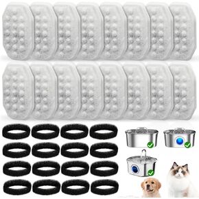 16 Pack Cat Water Fountain Replacement Filters & Pre-Filter Sponges for Rellaty and Neareal 108oz/3.2 Automatic Pet Water Fountain