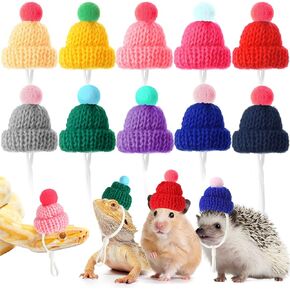 Kajaia 10 Pieces Pet Snake Hat Hamster Hat with Adjustable Elastic Strap, Snake Ball Hamster Python Lizard Guinea Pig Knitted Hat with Pompon for Small Reptile Animal Decoration Accessories