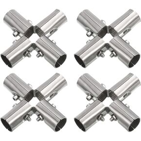 uxcell 5 Way Structural Pipe Connector 2pcs Chain Link Fence Clamp Stainless Steel Corner Fitting End Rails Clamp, Fit OD 1 Inch(25mm)