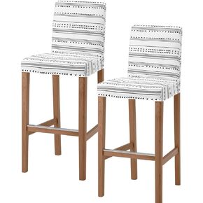 Boho Stripes Bar Stool Cover Set of 2, Stretch Removable Bar Stool Chair Covers with Backs Pub Counter Stool Chair Slipcover for Dining Room Cafe Bohemian Cream Tribal Folk Geometric