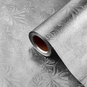 Jecery Embossed Floral Foil Paper Metallic Wrapping Paper Colored Foil Sheets for Crafts Scrapbook Florist Cake Board Cake Drums Christmas Party Gift Wrapping, 15.7 Inch 46 ft(Silver)