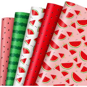 JarThenaAMCS 10 Sheets Watermelon Wrapping Paper - Not Roll - Summer Fruit Gift Wrap Paper Folded Flat 5 Designs Pattern DIY Craft Art Paper for Birthday Holiday Baby Shower Party Supplies