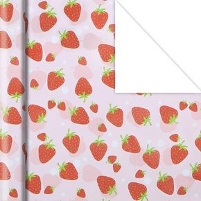 Strawberry Wrapping Paper Happy Birthday Girls Kids 6 Sheets, Cute Sweet Strawberries Fruity Design Perfect DIY Gift Wrap Pink Wraping Paper for Birthday, Holiday, Wedding, Baby Shower, Christmas,