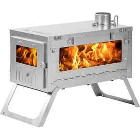 Camping Wood Stove Hot Tent Stove, POMOLY Ti 0.6 Portable Lightweight Titanium Stove for Hiking, Cooking, Heating (Stove Pipe 9.84ft / 3m)