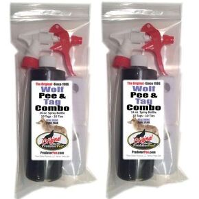 PredatorPee Original 16 oz Wolf Pee Spray Bottle Combo with ScentTags - 2pk