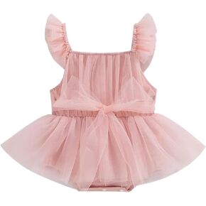 RogPrincekids Newborn Infant Baby Girl Romper Dress Ruffles Sleeveless Bowknot Bodysuit Jumpsuits