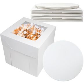 GylSun 3 Sets Cake Boxes 10x10x10'' with Windows and Cake Board Bakery Box sets