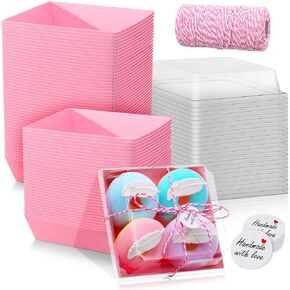 100 Pack Charcuterie Boxes with Clear Lids 5.7x5.1x2.6" Paper Food Containers to Go Pink Cake Boxes Take out Pink Bakery Boxes with Gift Tags Rope for Valentine's Day Desserts Cake Sandwich Strawberry