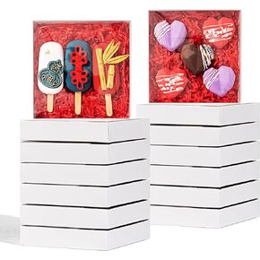 25PCS 6" x 6" x 1 ¼" Clear White Cookie Boxes with Full Window, Bakery Macaron Boxes Ores Boxes Cakesicle Boxes Chocolate Bomb Boxes