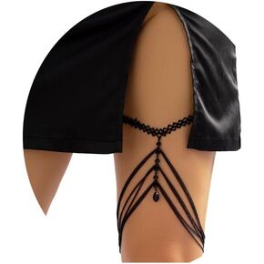 Simple Crystal Bead Leg Chain Jewelry Bikini Festival Halloween Heart Rhinestone Thigh Body Chain Summer Elastic Black Thigh Chain Jewelry for Women Girls