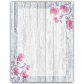 Rustic Stationery - 8.5 x 11-60 Letterhead Sheets - Rustic Barnwood and Floral Letterhead
