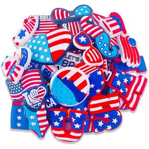 Flag Shoe Charms 37pcs American Flag Shoe Charms for Clog Sandals Wristband Bracelets Flag shoe Accessories for Women Men Adult Party Favor in Saudi Arabia