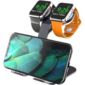 حامل مزدوج من AODUKE لشحن iwatch، حامل قاعدة شحن من الألومنيوم متوافق مع iWatch Series 6 SE 5 4 3 2 1 (44 42 40 38 مم) هاتف XR X 8 8plus 7 (أسود)...